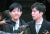 이재웅 쏘카 대표(왼쪽)와 타다 운영사 VCNC 박재욱 대표가 19일 1심에서 무죄를 선고받은 뒤 법정을 나서며 취재진 질문에 답하고 있다. [연합뉴스]