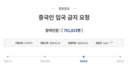 '중국인 입국금지' 청와대 청원 마감…76만명 서명