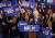 22일 미 민주당 네바다 경선에서 2위로 재기의 발판을 마련한 조 바이든 전 부통령이 환호하는 지지자들 사이에서 손가락으로 제스처를 해 보이고 있다.[EPA=연합뉴스] 