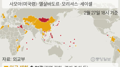 한국인 입국 금지·제한 43개국…중국 첫 통계 반영