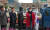 배우 김보성(왼쪽 세 번째)이 1일 오후 마스크를 차량에 싣고 대구를 방문, 대구 시청 앞에서 시민들에게 인사하고 있다. [연합뉴스]