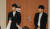  이재웅 쏘카 대표(오른쪽부터)와 타다 운영사 VCNC 박재욱 대표가 지난 3일 서울 여의도 국회 정론관 앞에서 입장을 밝히고 있다.[연합뉴스]
