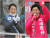 21대 총선 서울 광진을에 출마한 고민정 민주당 후보(왼쪽)와 오세훈 통합당 후보가 각각 9일 광진구 구의동 일대에서 지지를 호소하고 있다. [연합뉴스]