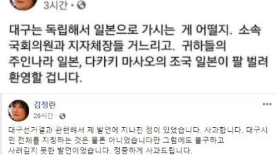 "대구, 日로 독립해야" 김정란, 배현진 두고는 "뻔뻔함의 아이콘" 