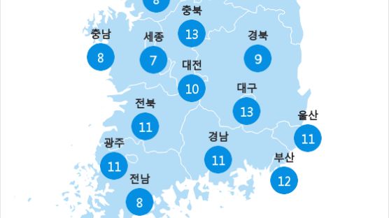 [5월 13일 PM2.5] 오전 11시 전국 초미세먼지 현황