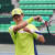 한국 테니스 간판 권순우가 25일 올림픽공원 테니스장에서 공개훈련을 하고 인터뷰를 하고 있다. [사진 대한테니스협회]