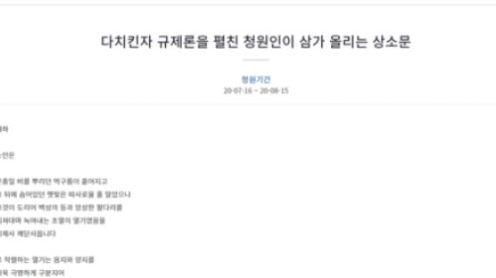"역적 김현미를 파직하시고" …'다치킨자 규제' 풍자 청원자 '상소문' 올려