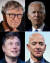 트위터 해킹 및 사칭 피해를 당한 빌 게이츠 마이크로소프트 창업자, 조 바이든 전 부통령, 제프 베이조스 아마존 CEO, 일론 머스크 테슬라 CEO (왼쪽 위부터 시계방향순) [AFF=연합뉴스]