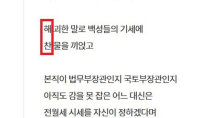 '시무7조' 숨은 코드···세로로 읽으니 김현미·추미애·조국 이름