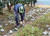 제8호 태풍 ‘바비(BAVI)’가 지나간 8월 27일 농민이 강풍으로 떨어진 낙과를 정리하고 있다.