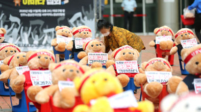 [사진] 사람 대신 곰 인형 집회