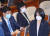 더불어민주당 윤미향 의원(오른쪽), 김홍걸 의원(왼쪽), 무소속 양정숙 의원이 지난 6월 5일 국회 본회의장에서 열린 제21대 국회 첫 본회의에 참석해 있다. [연합뉴스]