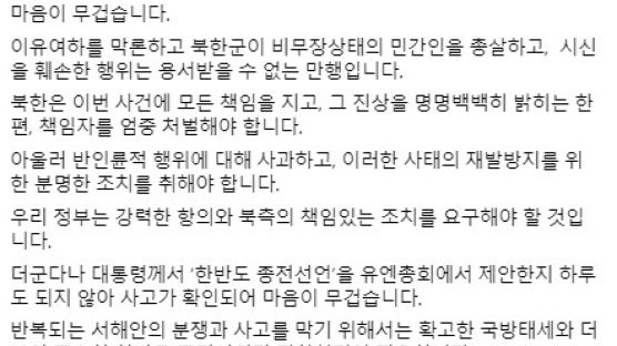 "北 만행 용서 못 받는다"면서…종전선언 촉구한 민주당 의원