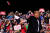 13일(현지시간) 도널드 트럼프 미국 대통령이 펜실베이니아주의 존스타운에서 열린 대선 유세 현장에서 지지자들에게 인사하고 있다.[로이터=연합뉴스]