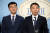 더불어민주당 김남국 의원(왼쪽)과 김용민 의원. 변호사였던 두 사람은 21대 국회의원 선거를 두 달 앞둔 지난 2월 함께 입당 기자회견을 가졌다. [연합뉴스]