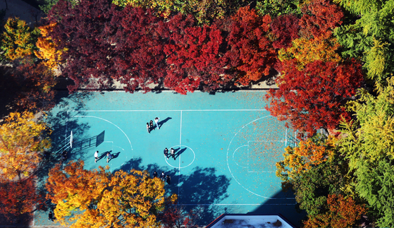완연한 가을 날씨를 보인 30일 오후 서울 영등포구 여의도의 한 농구장에서 시민들이 야외활동을 즐기고 있다. 뉴스1     
