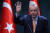 레제프 타이이프 에르도안 터키 대통령이 앙카라에서 열린 회의에 참석했다. 그는 최근 프랑스 마크롱 대통령과 연일 대립각을 세우고 있다. [AFP=연합뉴스]