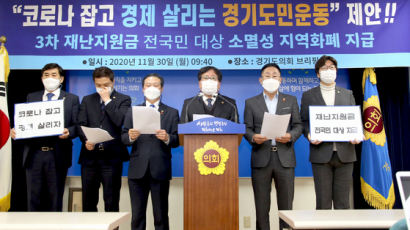 이재명 이어 도의원들 "3차 재난지원금 전 국민에 지급해야"