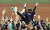 지난달 24일 서울 구로구 고척스카이돔에서 열린 2020 프로야구 포스트시즌 한국시리즈(KS) 6차전 두산 베어스와 NC 다이노스의 경기에서 NC 선수들이 김택진 구단주를 헹가래하고 있다. [연합뉴스]