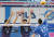 9일 인천 경기에서 삼성화재 바르텍(오른쪽)의 공격을 가로막고 있는 대한항공 정지석(가운데). [연합뉴스]