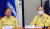 더불어민주당 김태년 원내대표(왼쪽)와 홍남기 경제부총리가 지난해 8월 국회에서 열린 고위당정협의회에서 굳은 표정으로 생각에 잠겨 있다. 두 사람은 지난 1일 비공개 회의에서 설전을 벌였다고 한다. 연합뉴스