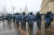 무장한 러시아 경찰이 지난달 31일(현지시간) 알렉세이 나발니 석방 요구 시위를 막기 위해 모스크바에 배치됐다. [AP=연합뉴스]