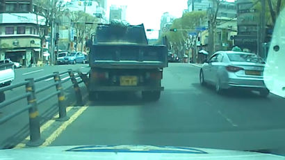 [영상]순찰차 보는앞 분리대 들이받은 트럭, 운전자 없었다