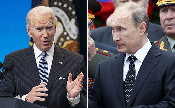 미국의 조 바이든 대통령(왼쪽)과 러시아의 블라디미르 푸틴 대통령(오른쪽]. AP=연합뉴스