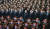 북한 청년동맹 제10차 대회 참가자들이 4월 30일 평양 청년중앙회관에서 청년중앙예술선전공연 '당 중앙 따라 영원히 한길을 가리'를 관람하고 있다. 뉴스 1