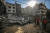 13일 이스라엘군의 공습으로 무너진 가자지구의 건물. [EPA=연합뉴스] 