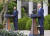자난달 16일 조 바이든(오른쪽) 미국 대통령과 스가 요시히데 일본 총리가 미국 워싱턴DC 소재 백악관에서 정상회담을 한 후 공동 기자회견을 하고 있다. [교도=연합뉴스]
