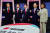 홍문표(왼쪽부터), 이준석, 조경태, 주호영, 나경원 국민의힘 당대표 후보가 지난 9일 서울 여의도 KBS 스튜디오에서 열린 TV토론회에 앞서 기념촬영하고 있다. 뉴시스