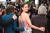개막작 '아네트' 주연 배우 마리온 코티아르가 뒤돌아보고 있다. 그 오른쪽이 '아네트'를 연출한 레오 카락스 감독이다. [AFP=연합