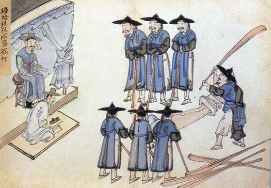 조선시대 형벌·감옥 등을 그린 김윤보(1865~1938)의 『형정도첩』 일부. [중앙포토]