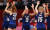 6일 열린 여자배구 준결승전에서 세르비아를 꺾은 미국 여재배구단. [로이터=연합뉴스]