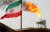 이란의 원유 생산시설인 소로시 유전에서 이란 국기 너머로 가스 화염이 보인다. [로이터=연합뉴스]