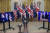 조 바이든 미국 대통령이 15일(현지시간) 스콧 모리슨 호주 총리(왼쪽 화면), 보리스 존슨 영국 총리와 화상으로 신안보협력체제인 '오커스(AUKUS)' 에 대해 발표하고 있다. [EPA=연합뉴스]