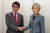 2019년 5월 경제협력개발기구(OECD) 각료이사회 참석차 파리를 방문한 고노 다로 당시 일본 외무상(왼쪽)이 강경화 당시 외교부 장관과 악수를 하고 있다. [AP=연합뉴스]