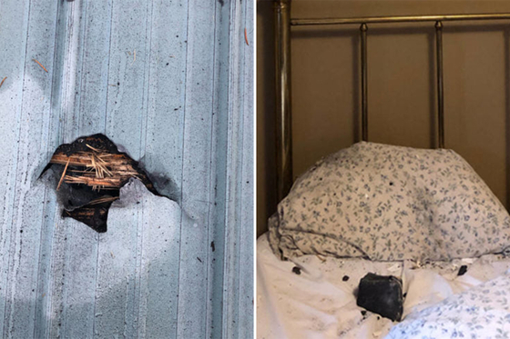 3일 캐나다에서 운석이 지붕을 뚫고 침대 베개 옆에 떨어졌다. 인터넷 캡처