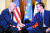 이탈리아 로마에서 열린 G20 정상회의에 참석한 조 바이든 미국 대통령(왼쪽)이 지난달 29일 바티칸 주재 프랑스대사관에서 에마뉘엘 마크롱 프랑스 대통령을 만나고 있다. [AFP=연합뉴스]
