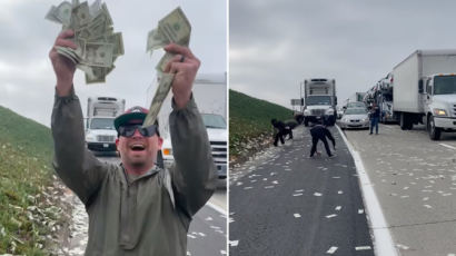 미국 고속도로에 돈벼락…돈 줍느라 아수라장