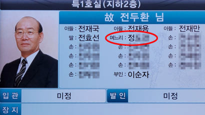 전두환 빈소 전광판에 손자 이름도…며느리 박상아 빠진 이유