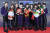 그룹 NCT127 쟈니(왼쪽부터), 해찬, 마크, 재현, 태용, 유타, 태일, 정우, 도영이 크리스마스인 2021년 12월 25일 인천 남동 체육관에서 진행된 '2021 SBS 가요대전'에 참석해 포즈를 취하고 있다. [뉴스1]