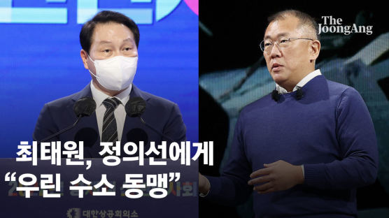 최태원, 정의선에게 “화이팅” 외친 이유…“우린 수소동맹”