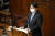 하야시 요시마사 일본 외무상이 17일 일본 국회에서 외교 연설을 하고 있다. [AP=연합뉴스]