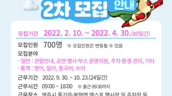 2022 영주세계풍기인삼엑스포, 자원봉사자 2차 모집