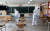 22일 오후 광주 북구의 한 초등학교에서 북구청 방역반원들이 학생들 등교에 대비해 방역·소독을 하고 있다. 연합뉴스