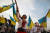 브라질에 거주 중인 우크라이나 이민자의 후손들의 24일(현지시간) 러시아의 우크라이나 침공을 반대하는 시위를 벌였다. 로이터=연합뉴스
