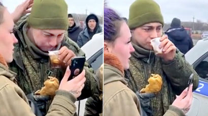 우크라 주민은 빵과 홍차 건넸고, 러시아 병사는 울어버렸다 [영상]
