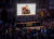 볼로디미르 젤렌스키 우크라이나 대통령이 4일(현지시간) 독일 프랑크푸르트에서 열린 우크라이나 지원 집회에 동영상 메시지를 보내고 있다. [AP=연합뉴스]